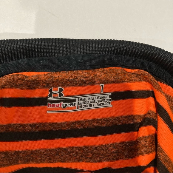 U.A. HeatGear Kids Polo Sz 7 Orange & Black Stripe - Picture 3 of 3